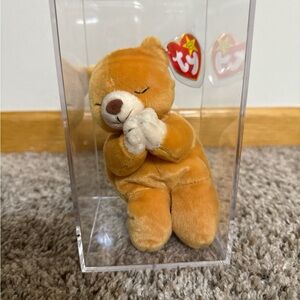 Ty Plush Bear in Prayer Pose - Warm Brown and Soft White